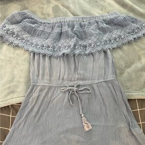 Light Blue Off-the-Shoulder Juniors Dress - Large